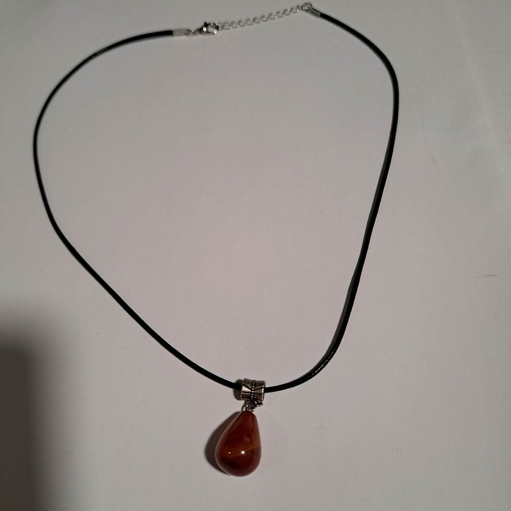 orange reddish tear drop pendant necklace